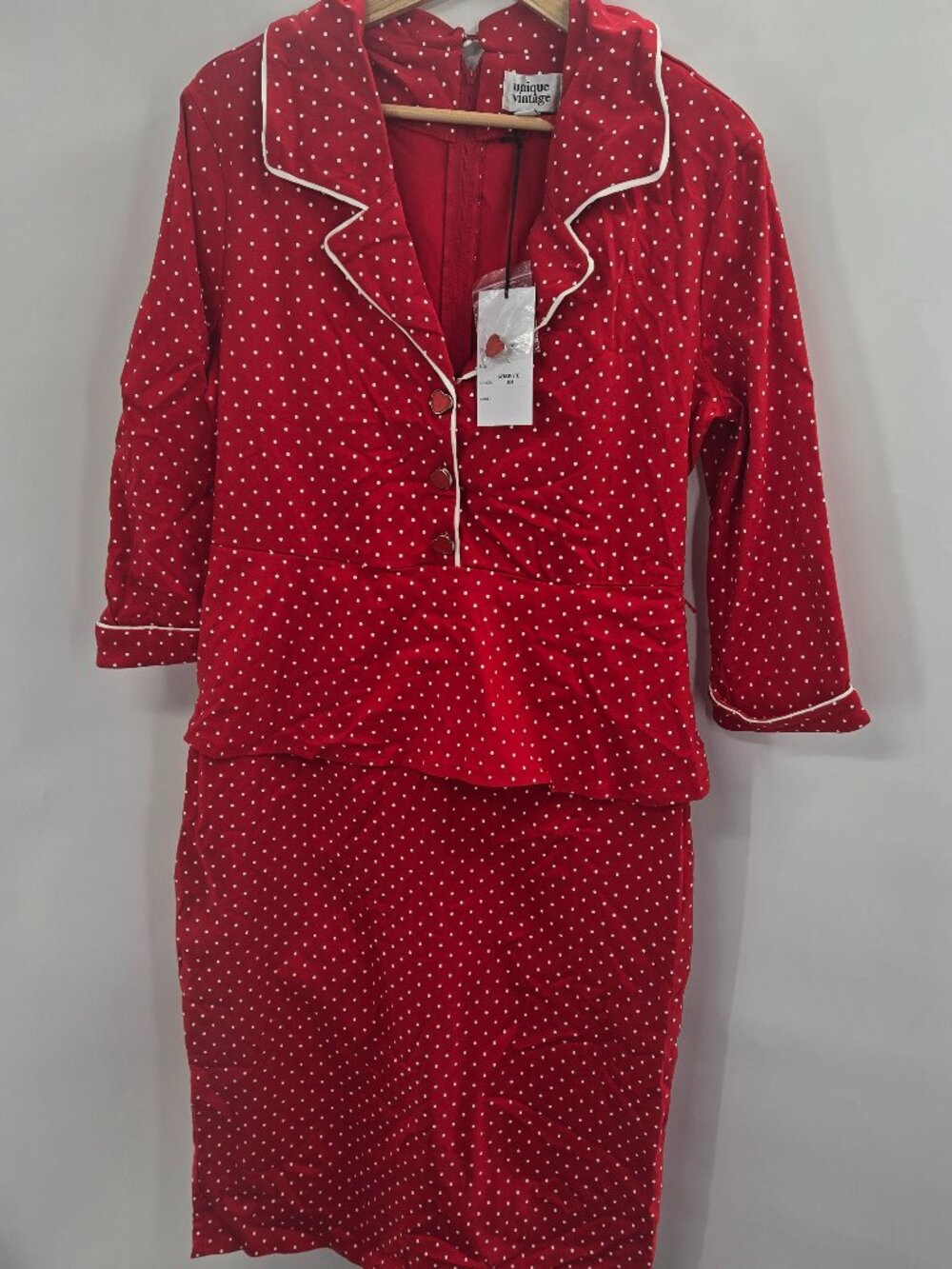 Unique Vintage Red Polka Dot Cooper Suit Midi Dress Size Large 10-12